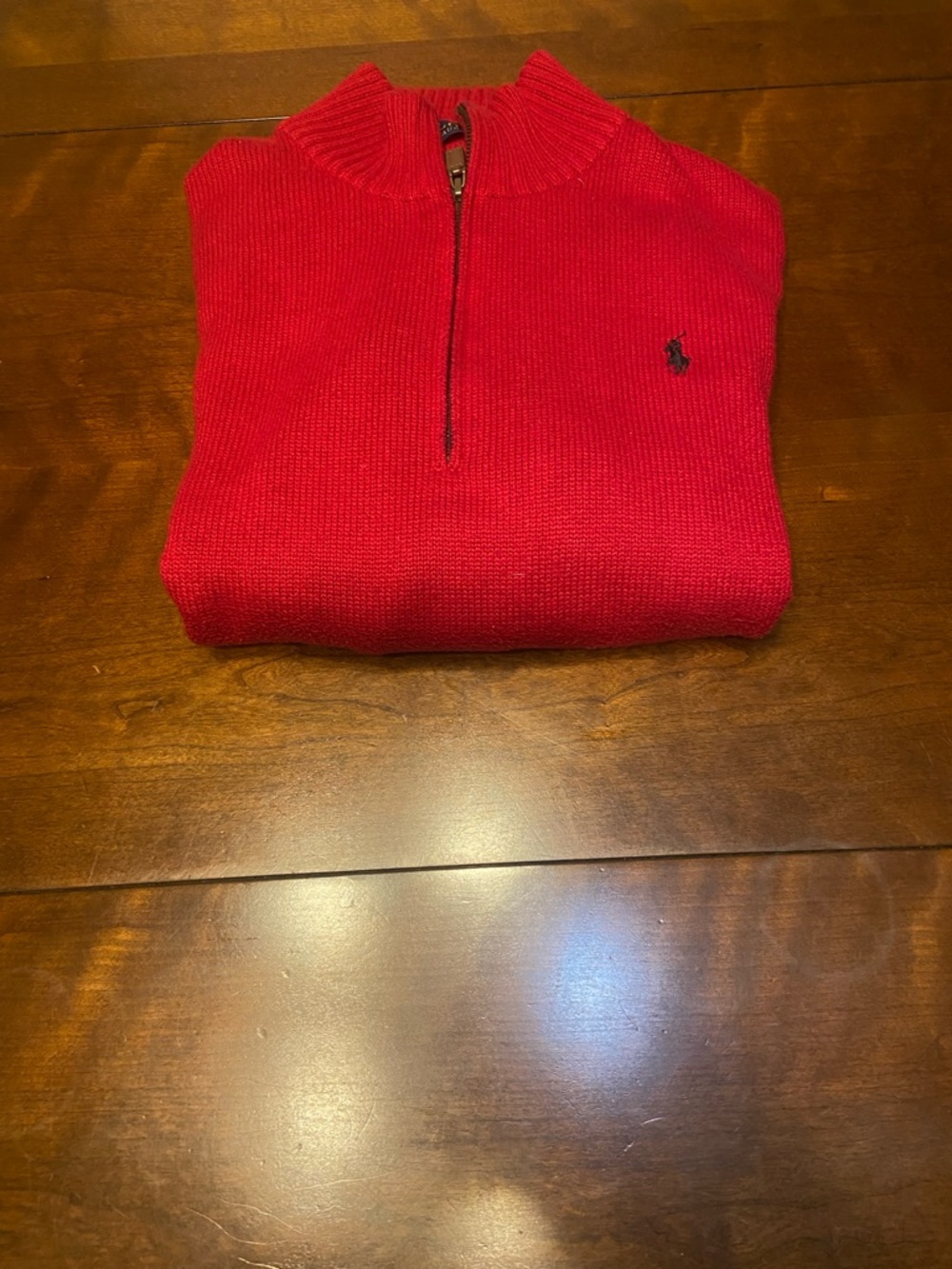 Polo Ralph Lauren Red Knitted Cotton Quarter Zip Slim Fit Men’s Large